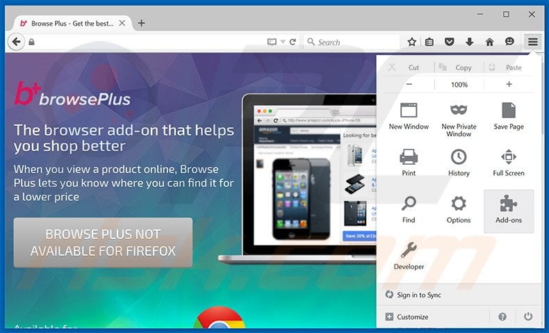 Removing Browser Plus ads from Mozilla Firefox step 1