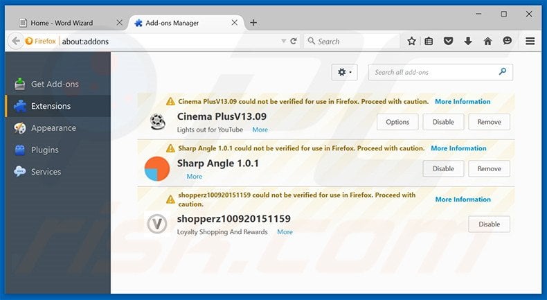 Removing Browser Plus ads from Mozilla Firefox step 2