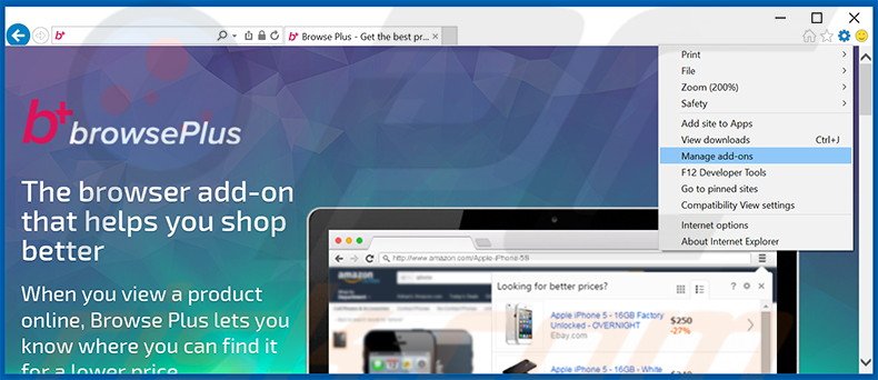 Removing Browser Plus ads from Internet Explorer step 1