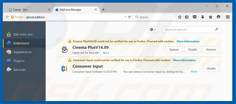 Removing CandyBox ads from Mozilla Firefox step 2