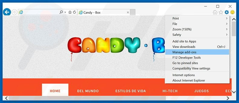 Removing CandyBox ads from Internet Explorer step 1