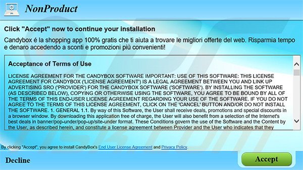 Deceitful installer distributing CandyBox adware