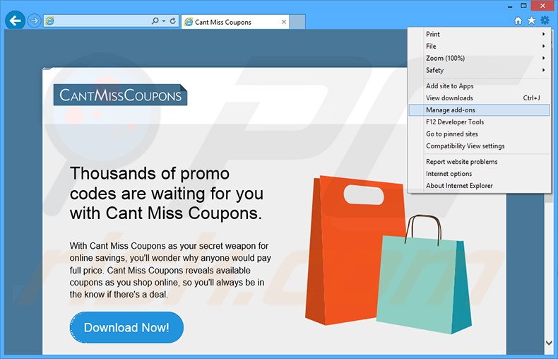 Removing Cant Miss Coupons ads from Internet Explorer step 1