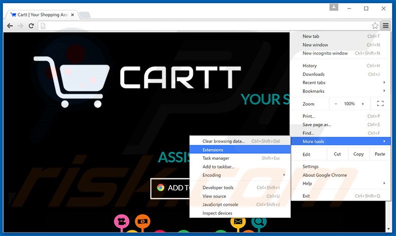 Removing Cartt  ads from Google Chrome step 1