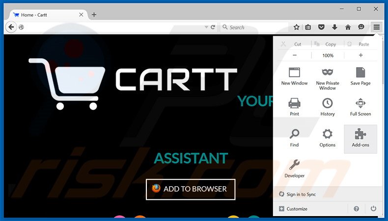 Removing Cartt ads from Mozilla Firefox step 1
