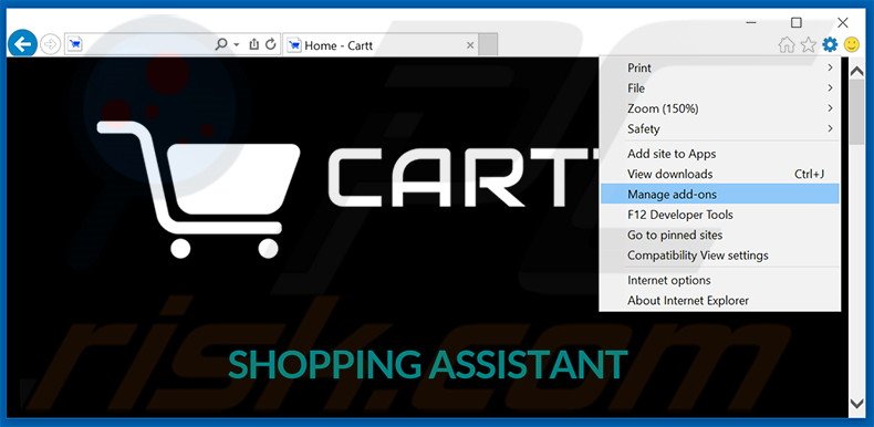 Removing Cartt ads from Internet Explorer step 1