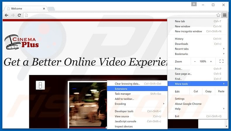 Removing CinemaP  ads from Google Chrome step 1