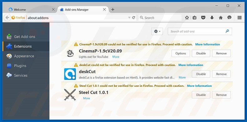 Removing CinemaP ads from Mozilla Firefox step 2