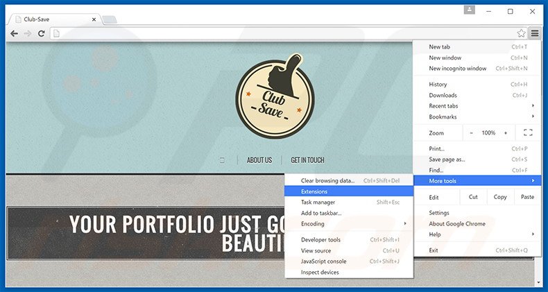 Removing Club-Save  ads from Google Chrome step 1