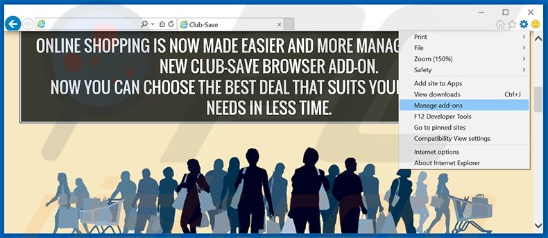 Removing Club-Save ads from Internet Explorer step 1