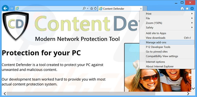 Removing Content Defender ads from Internet Explorer step 1
