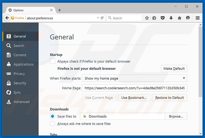 Removing search.coolersearch.com from Mozilla Firefox homepage