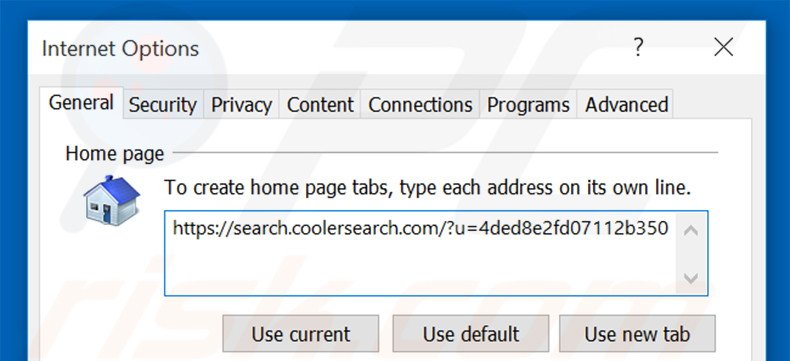 Removing search.coolersearch.com from Internet Explorer homepage
