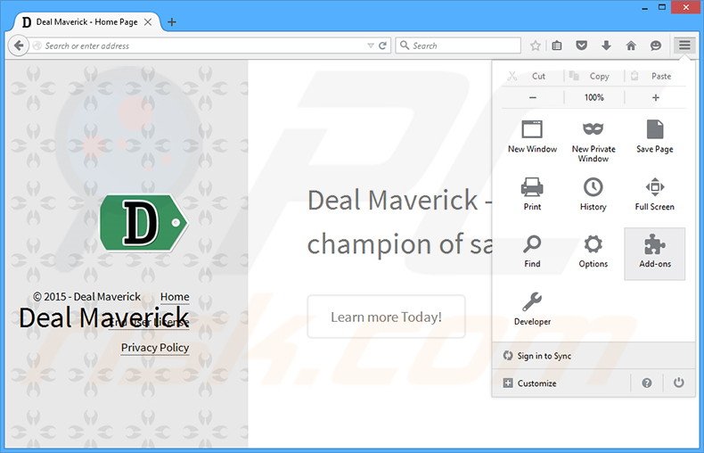 Removing Deal Maverick ads from Mozilla Firefox step 1