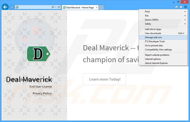 Removing Deal Maverick ads from Internet Explorer step 1