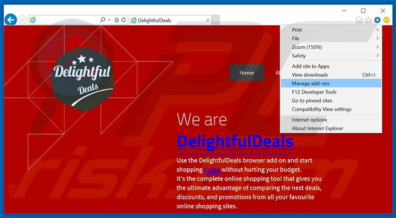 Removing DelightfulDeals ads from Internet Explorer step 1