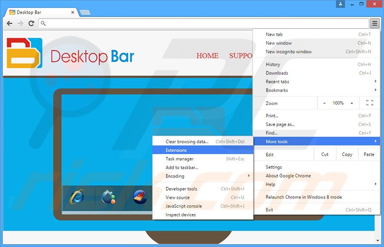 Removing Desktop Bar  ads from Google Chrome step 1