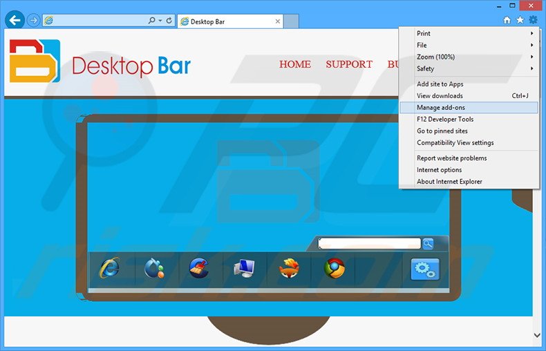 Removing Desktop Bar ads from Internet Explorer step 1
