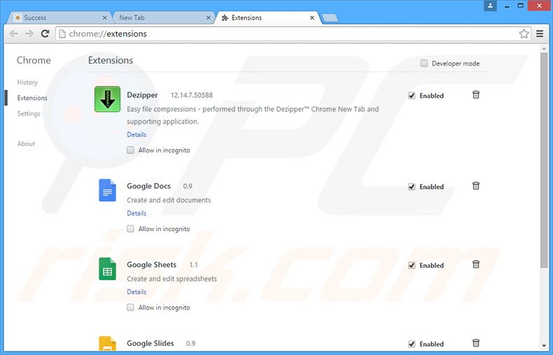 Removing Dezipper related Google Chrome extensions