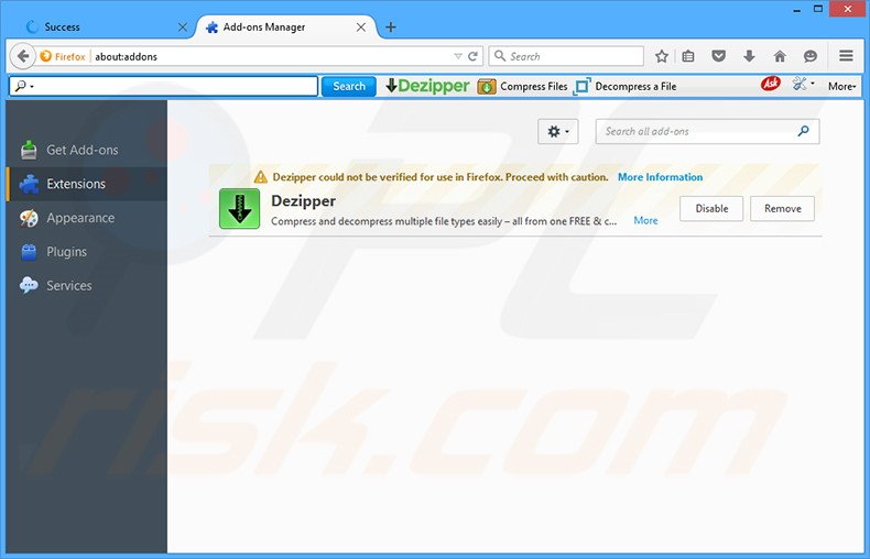 Removing Dezipper related Mozilla Firefox extensions