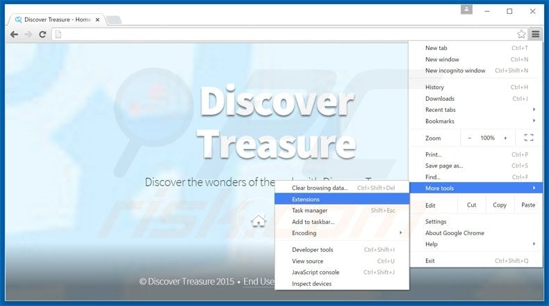 Removing discover treasure adware from Google Chrome step 1