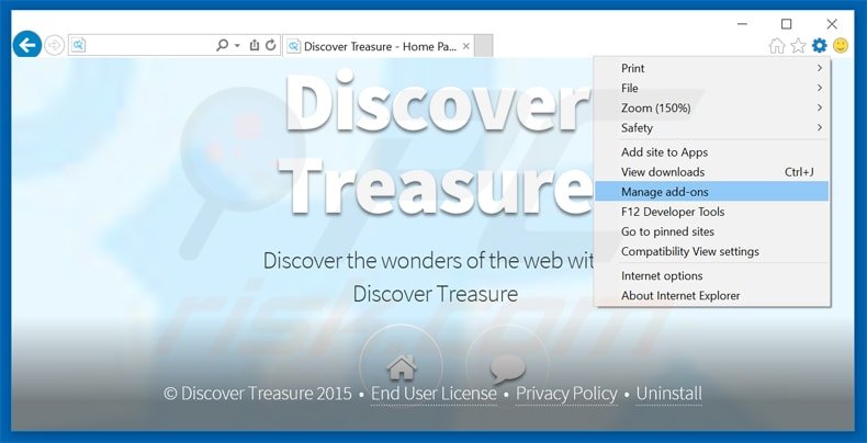 Removing discover treasure adware from Internet Explorer step 1