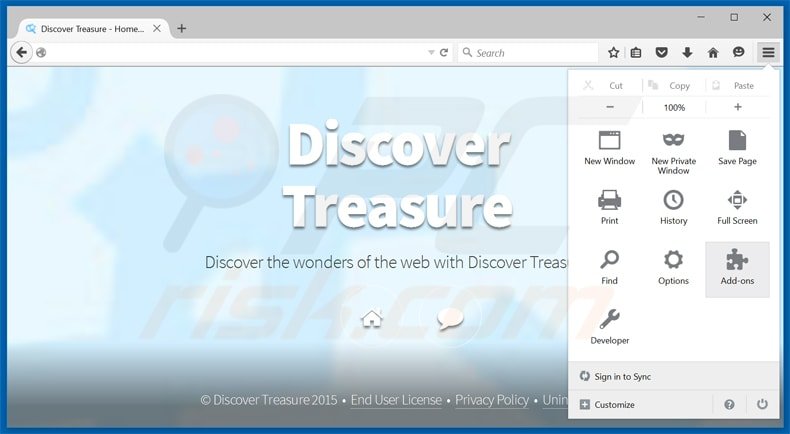 Removing discover treasure adware from Mozilla Firefox step 1