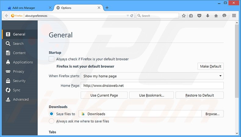 Removing dnsioweb.net from Mozilla Firefox homepage