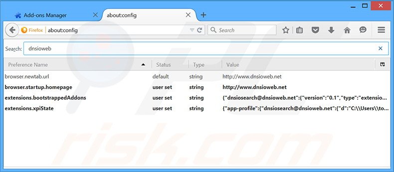 Removing dnsioweb.net from Mozilla Firefox default search engine