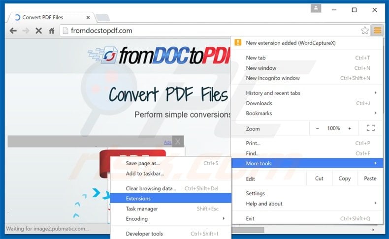 removing doctopdf converter from Google Chrome step 1