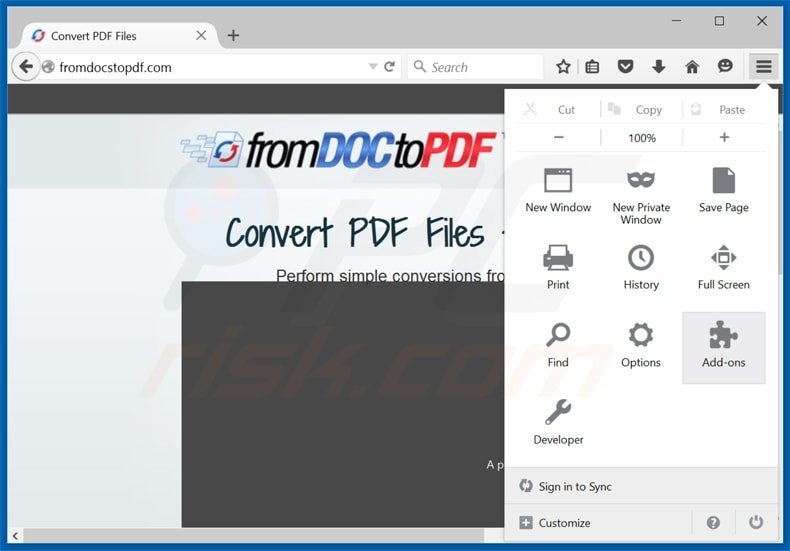 removing doctopdf converter from Mozilla Firefox step 1