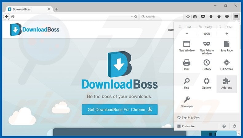 Removing DownloadBoss ads from Mozilla Firefox step 1