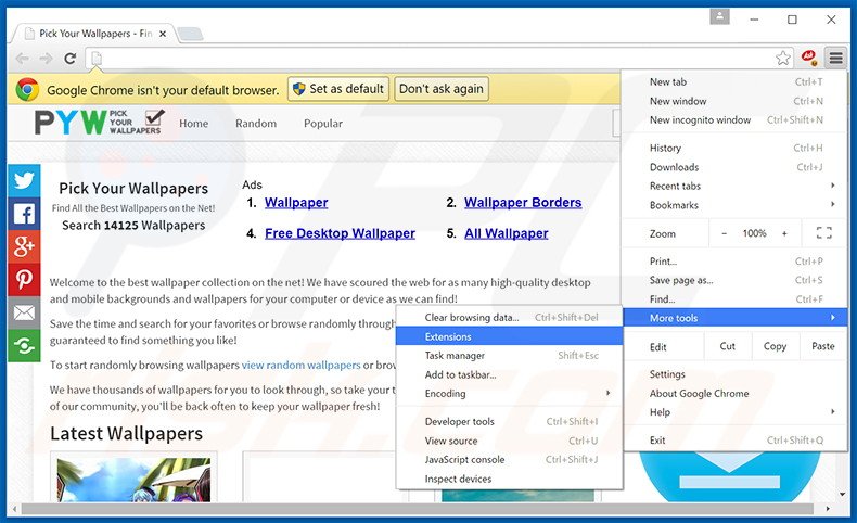 Removing Pick Your Wallpapers  ads from Google Chrome step 1