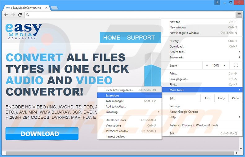 Removing Easy Media Converter  ads from Google Chrome step 1