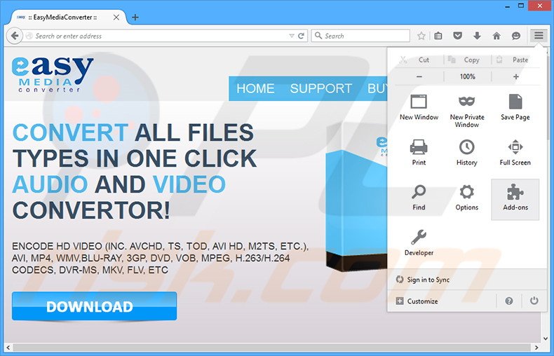 Removing Easy Media Converter ads from Mozilla Firefox step 1