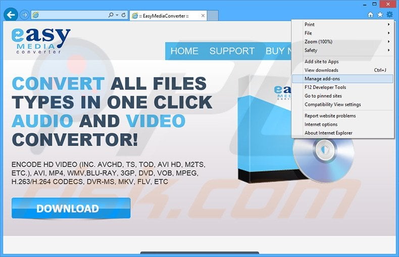 Removing Easy Media Converter ads from Internet Explorer step 1