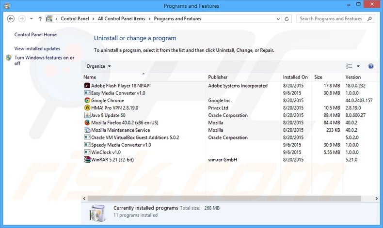 Easy Media Converter adware uninstall via Control Panel