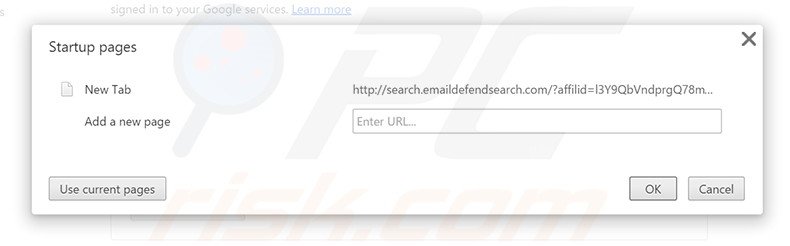Removing search.emaildefendsearch.com from Google Chrome homepage