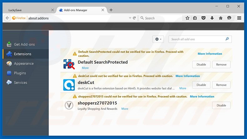 Removing search.emaildefendsearch.com related Mozilla Firefox extensions