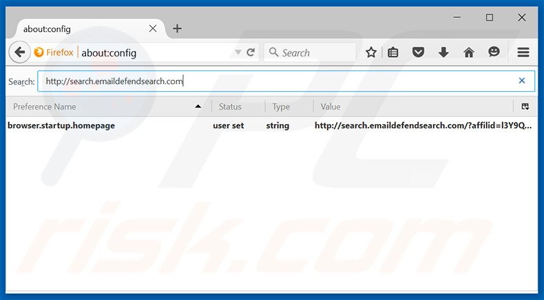 Removing search.emaildefendsearch.com from Mozilla Firefox default search engine