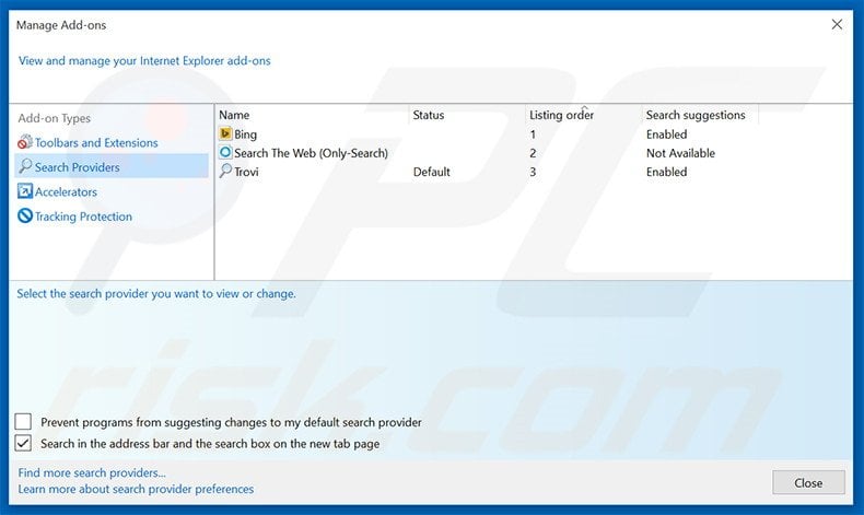 Removing search.emaildefendsearch.com from Internet Explorer default search engine