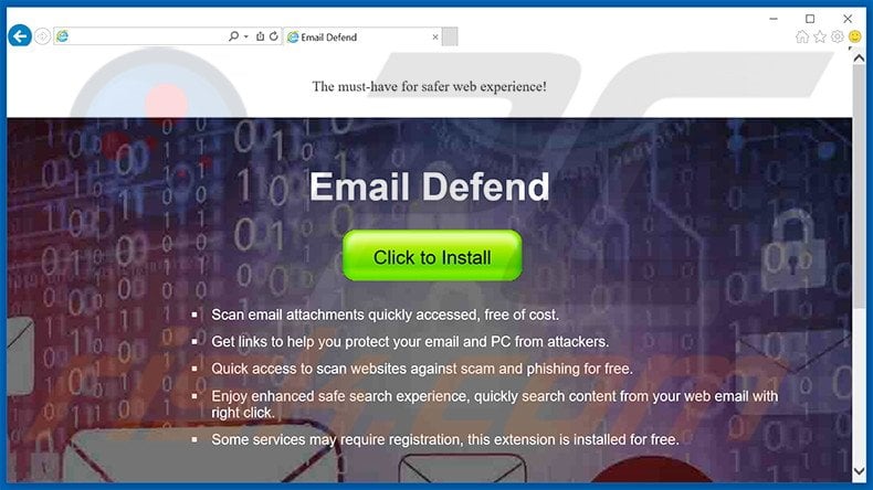 Website promoting search.emaildefendsearch.com browser hijacker