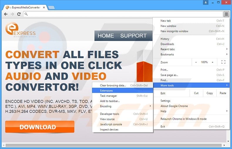 Removing Express Media Converter  ads from Google Chrome step 1