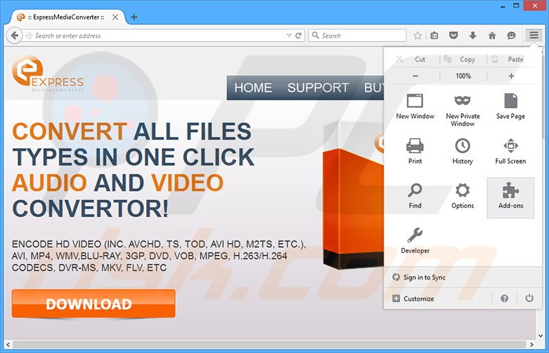 Removing Express Media Converter ads from Mozilla Firefox step 1