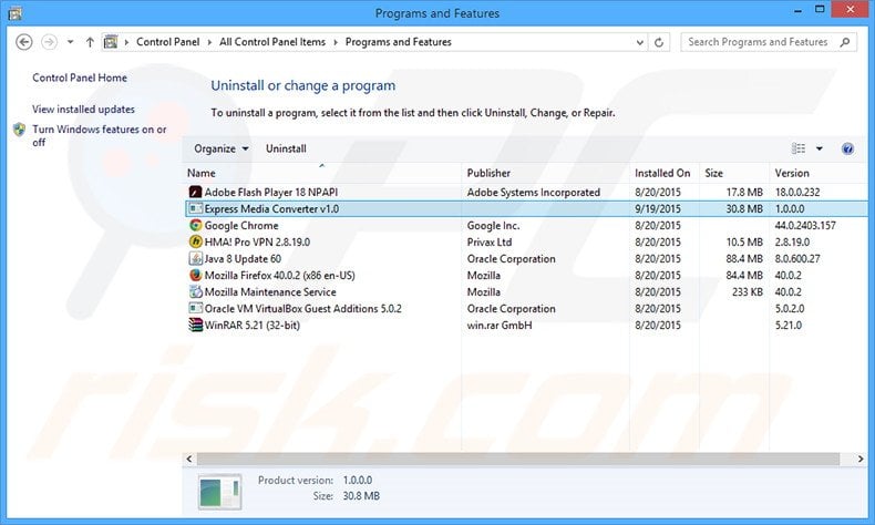 Express Media Converter adware uninstall via Control Panel