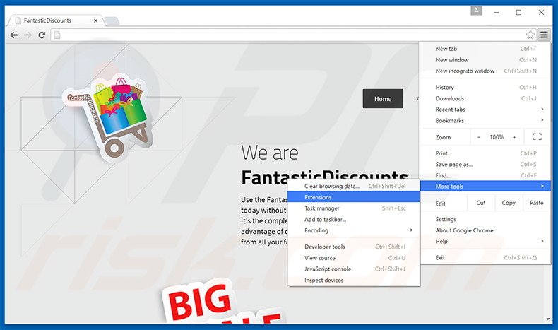 Removing FantasticDiscounts  ads from Google Chrome step 1
