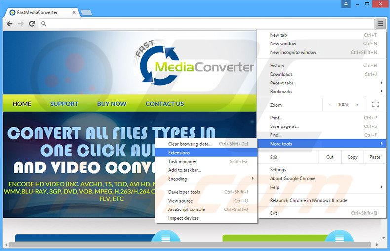 Removing Fast Media Converter  ads from Google Chrome step 1