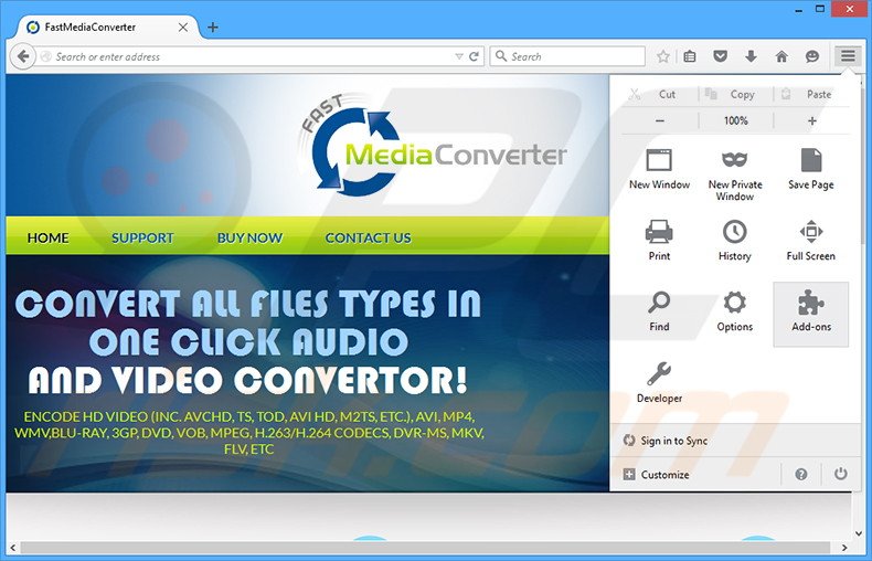 Removing Fast Media Converter ads from Mozilla Firefox step 1