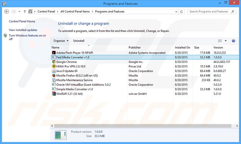 Fast Media Converter adware uninstall via Control Panel