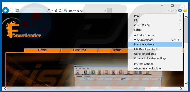 Removing Fdownloader ads from Internet Explorer step 1